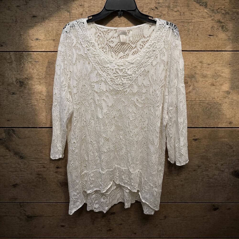 White Lace Boho Indie Blouse Top Sz 3X Whimsycore Cottagecore Fairycore Crochet